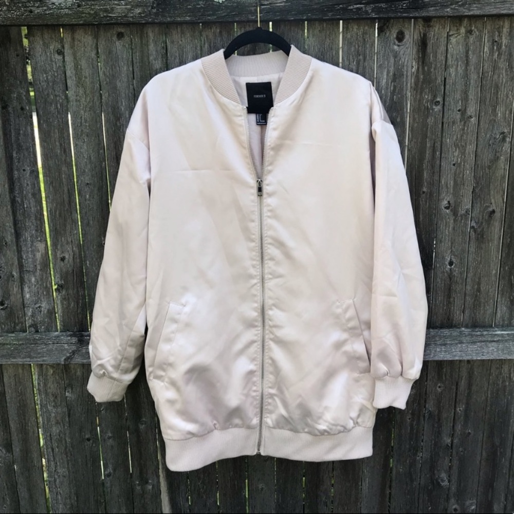 Long light pink bomer jacket